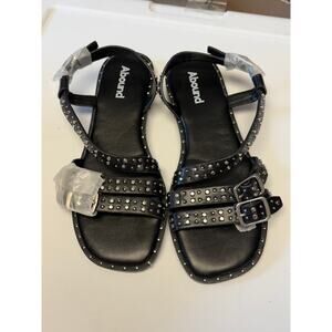 Abound Black Studded Flat Sandals Buckle Strappy Size 5.5 NWT